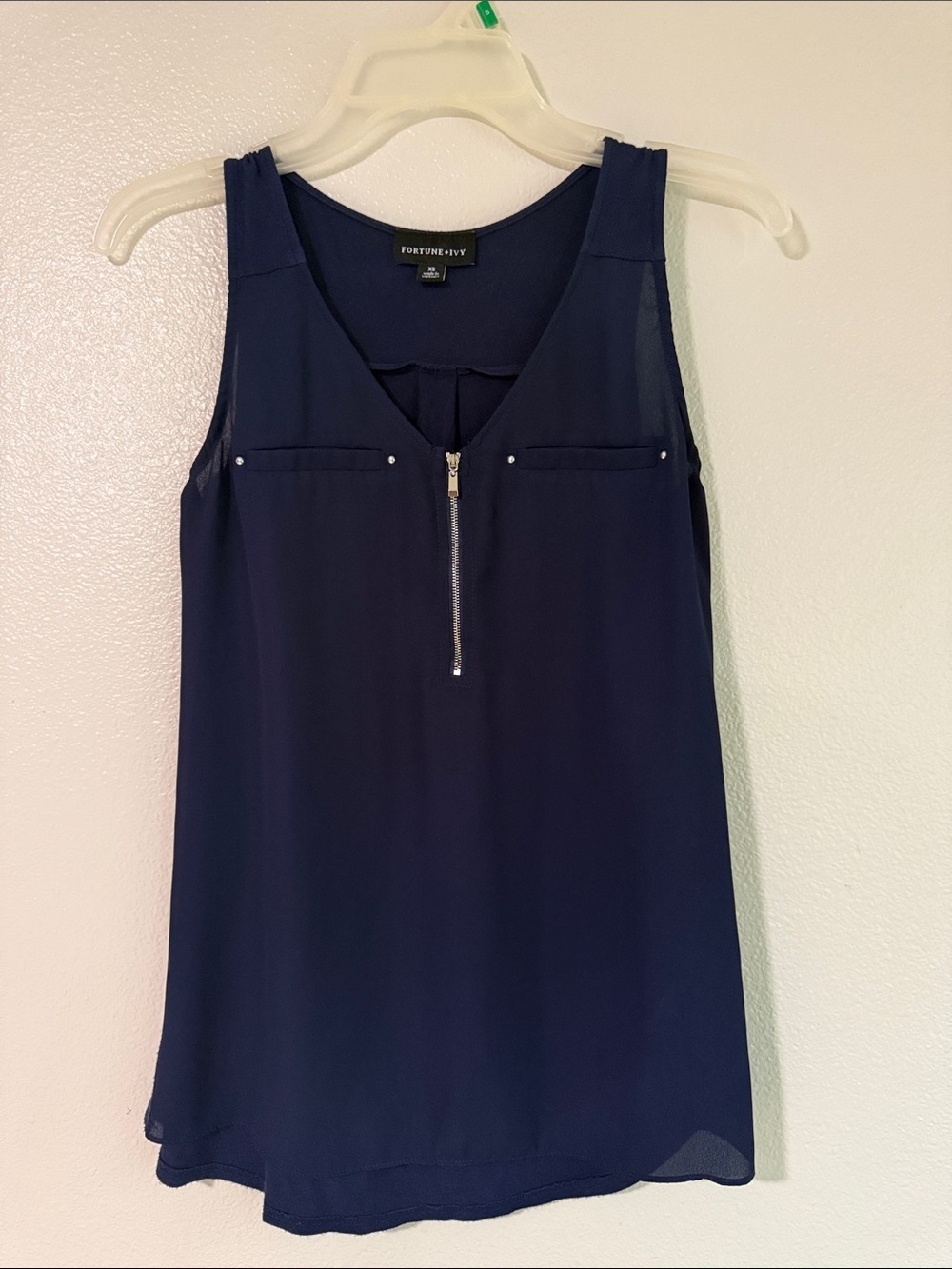 Fortune & Ivy Navy Zip-Front Sleeveless Camisole